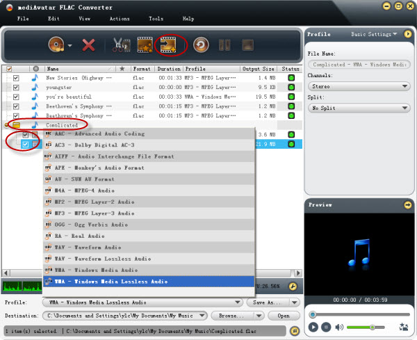 FLAC to WAV, M4A, AIFF, WMA, OGG